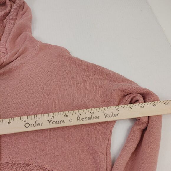 Splendid Womens Cropped Hoodie FUZZY Pink Long Sleeve Thumbholes Raw Hem Small - Picture 7 of 11
